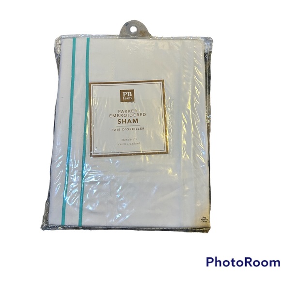 Pottery Barn sham Parker PB teen embroidered Standard Sham Pool Turquoise Blue - Picture 2 of 3